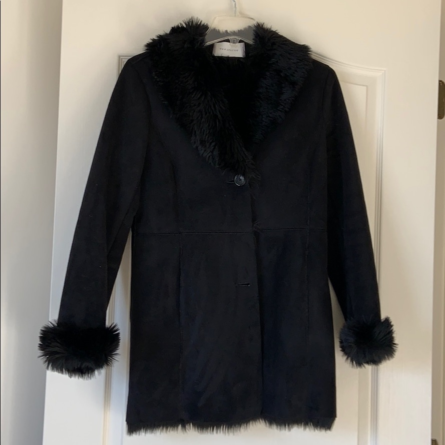 Ann Taylor Faux Fur And Suede Black Coat. Xs